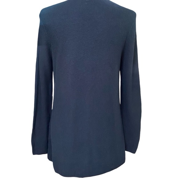 J Jill Open Front Cardigan Navy Silk Wool Blend Pocketed Sweater Minimalist XS - Picture 3 of 7